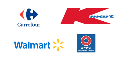 Logos of global supermarket giants like Walmart and Carrefour, demonstrating our adherence to strict quality and compliance audit standards for mass-market retail sourcing.