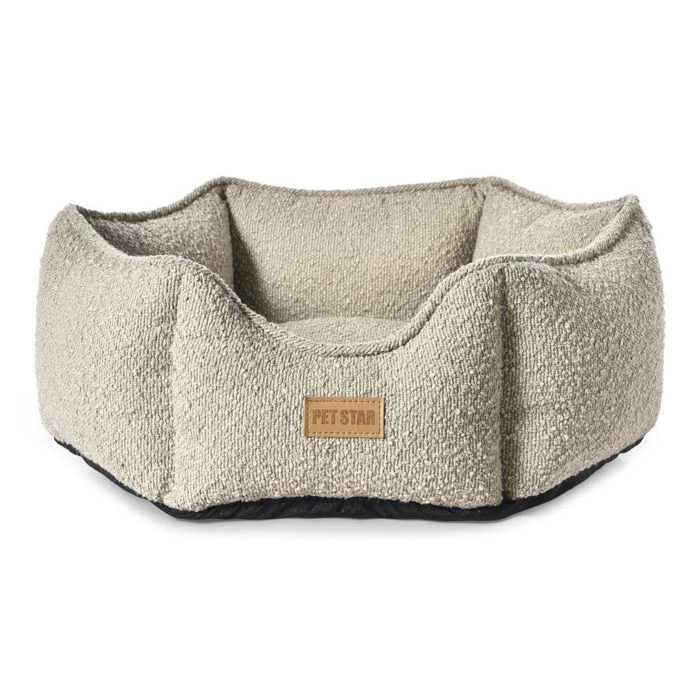 brown boucle dog bed