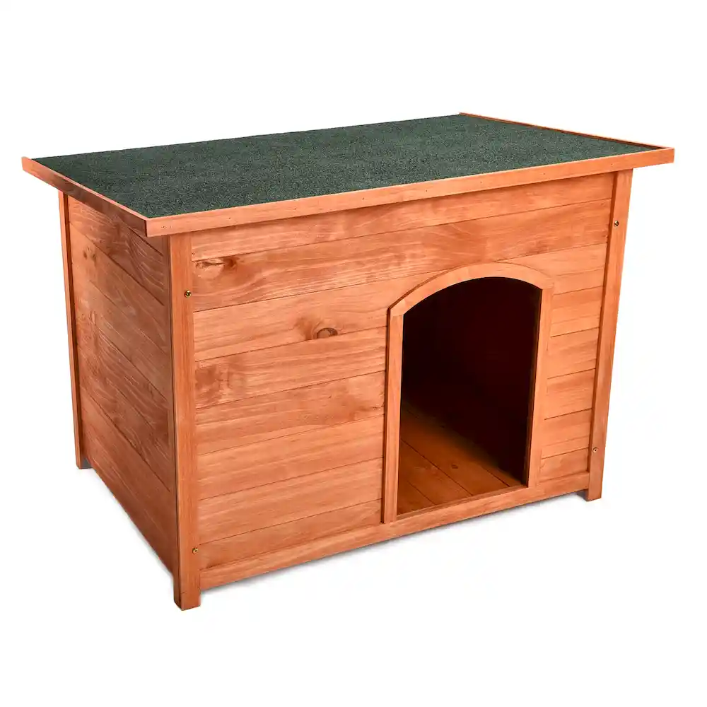 lit en bois pour chien à l'extérieur
