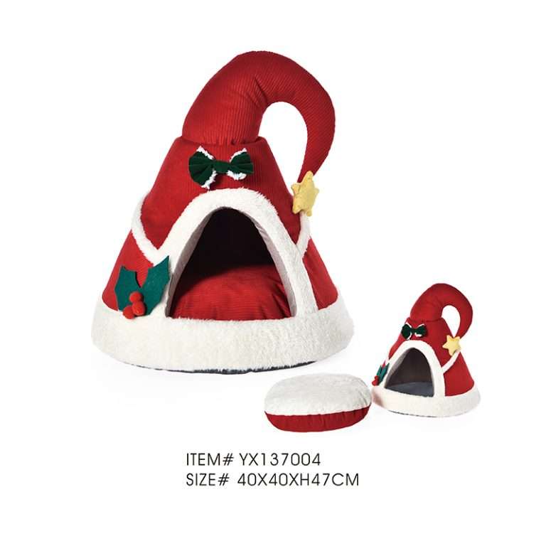 Nido para mascotas con gorro de Navidad