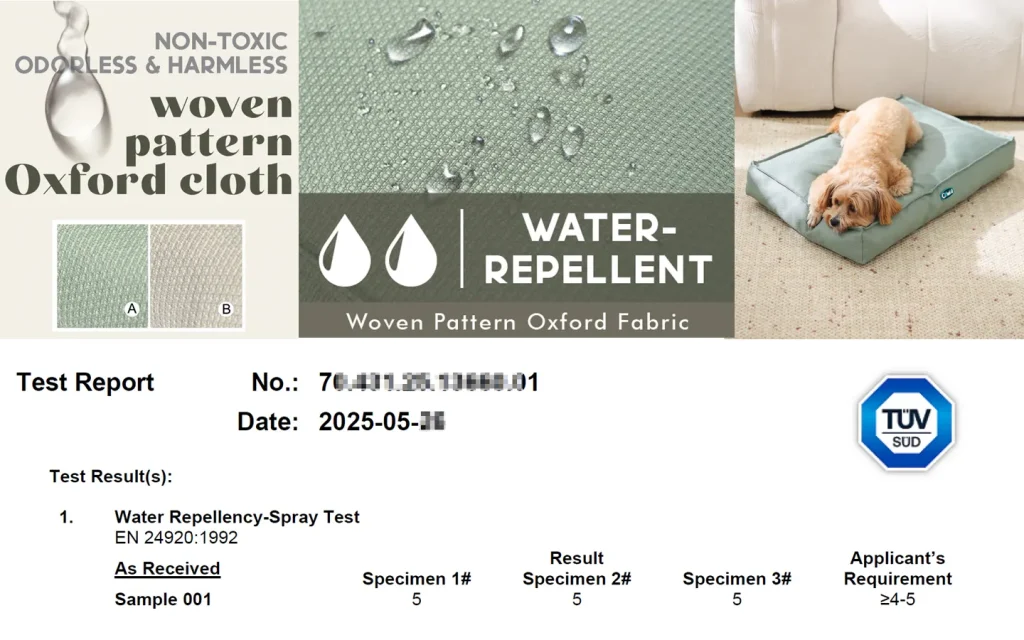 best waterproof dog bed Spray Test report