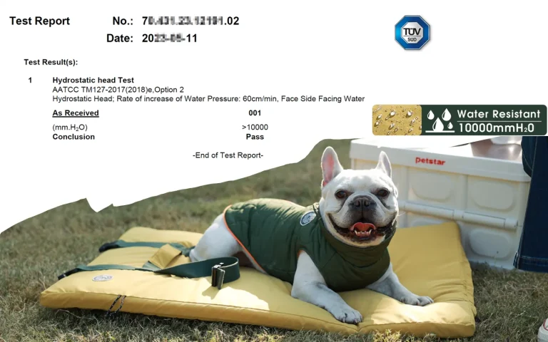 waterproof pet bed hydrostatic test report