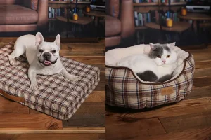 2026 UK Market Pet Beds classic style plaid design dog beds and cat beds