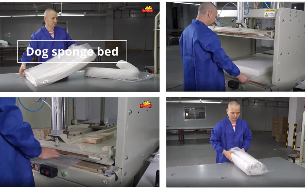 Space-saving vacuum compression packaging for bulk Dog Bed Wholesale shipping