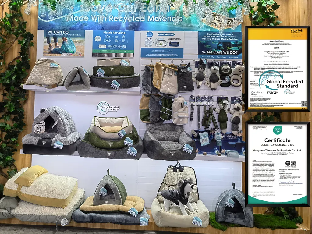 GRS certified pet beds textile analysis confirming sustainable non-toxic OEKO-TEX pet bed fabrics compliance