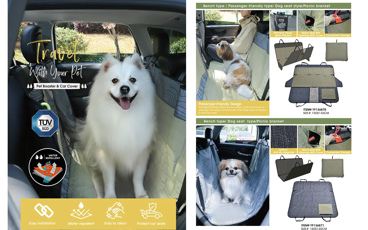 Heavy-duty waterproof Oxford fabric rear-seat pet hammock designed for SUVs and trucks, meeting European and North American retail specifications.