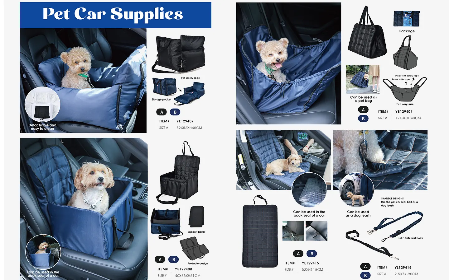 Coordinated OEM pet travel products collection with matching oxford fabric and customized branding