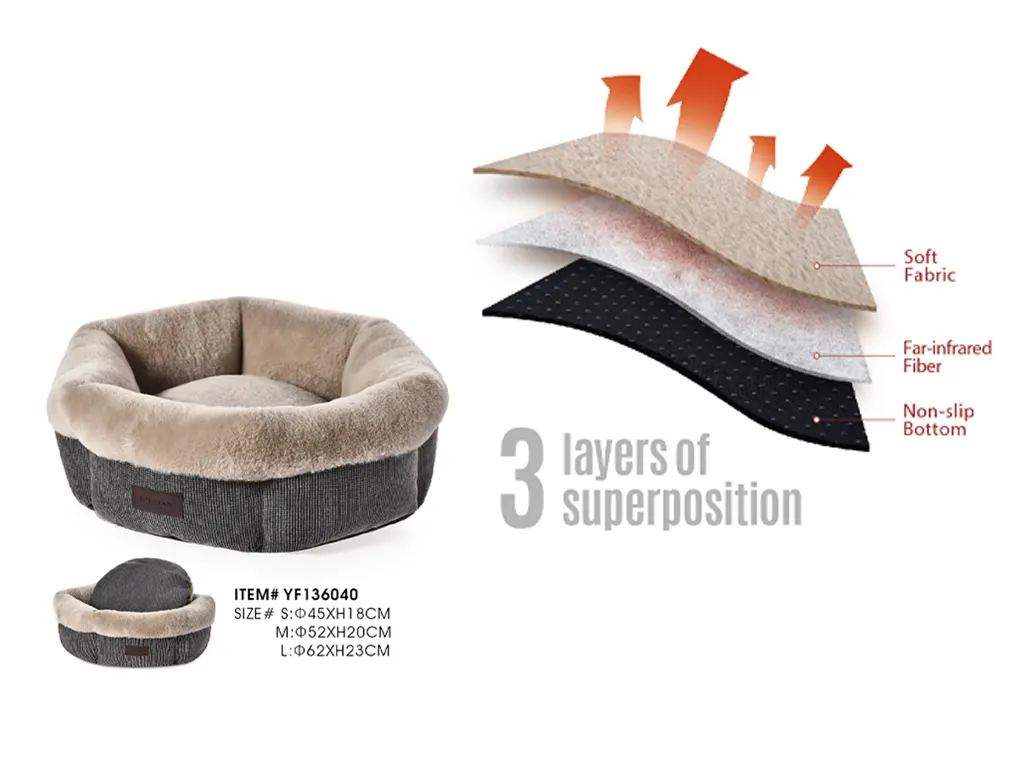 3-layer far-infrared fiber insulation structure for private label self heating dog bed manufacturing.