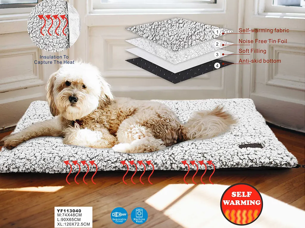 Premium noiseless self-warming cat bed and heating pet mat with acoustic-dampened reflective layering, manufactured by a top Amazon hot-selling brand OEM factory for bulk US wholesale.
