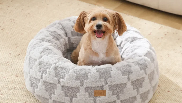 Cozy home style round bolster dog bed with textured jacquard lamb fleece