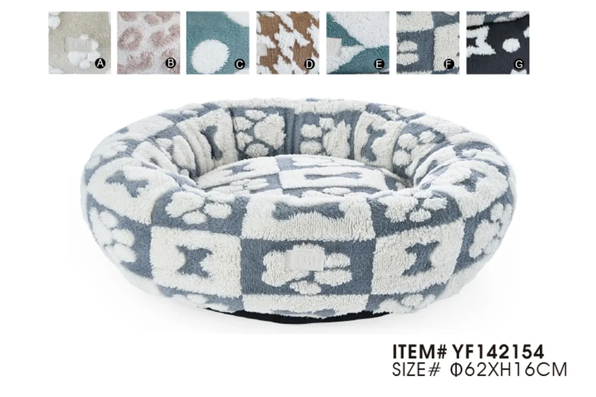 Multi-pattern fleece donut dog bed YF142154 with variety of fabric pattern selections