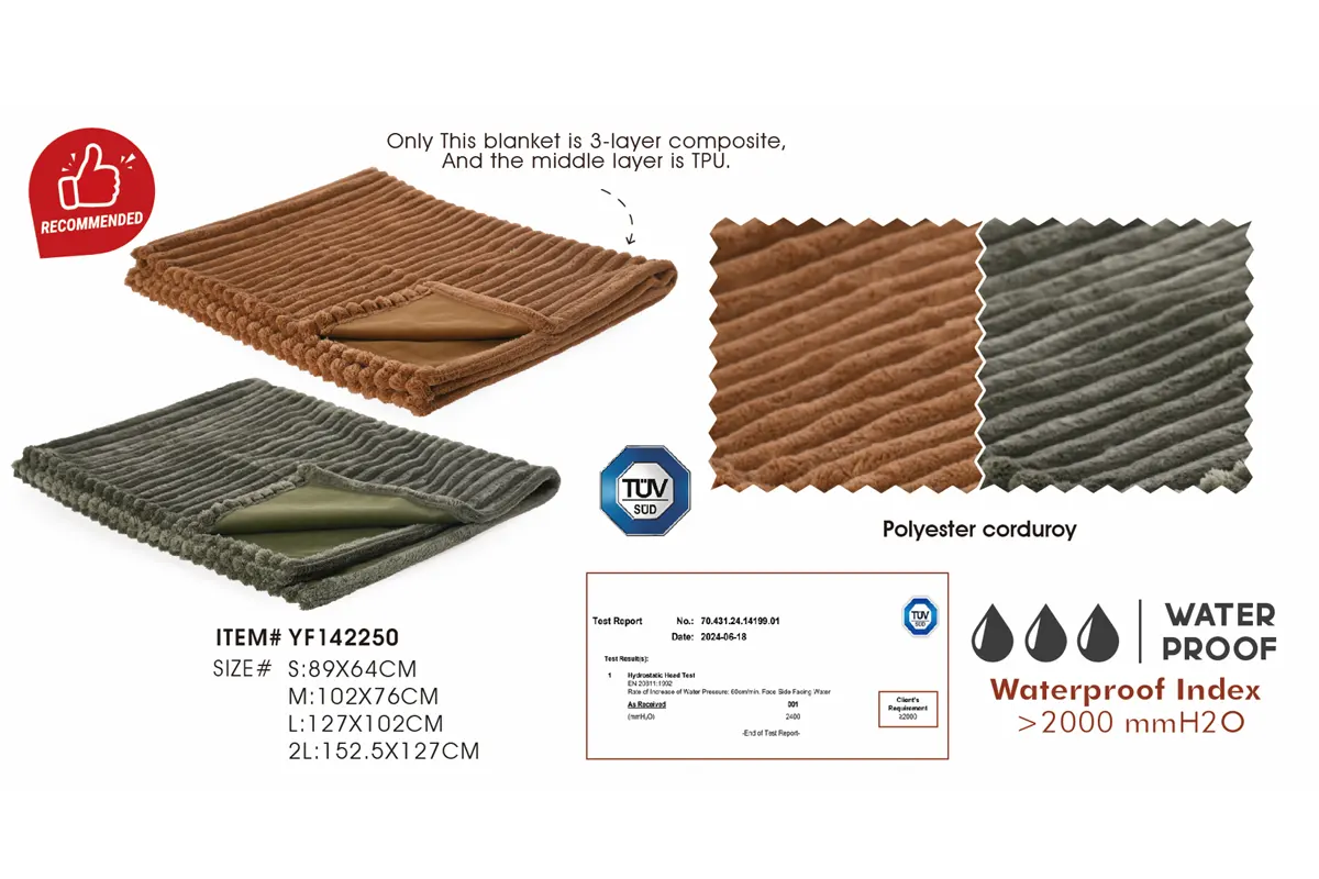 Waterproof corduroy dog blanket fabric three-layer construction