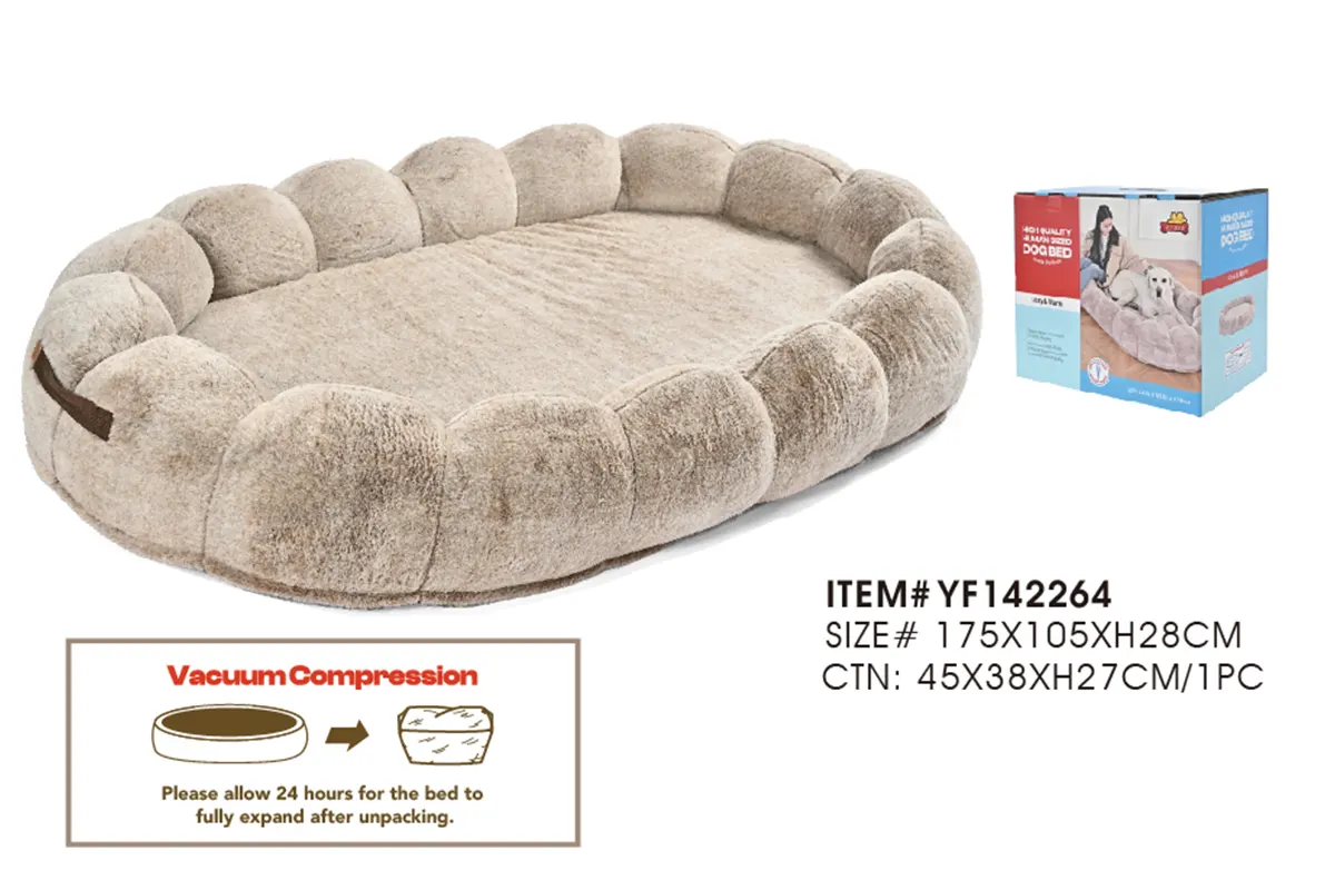 YF142264 oversized dog bed before and after compression packing for shipping