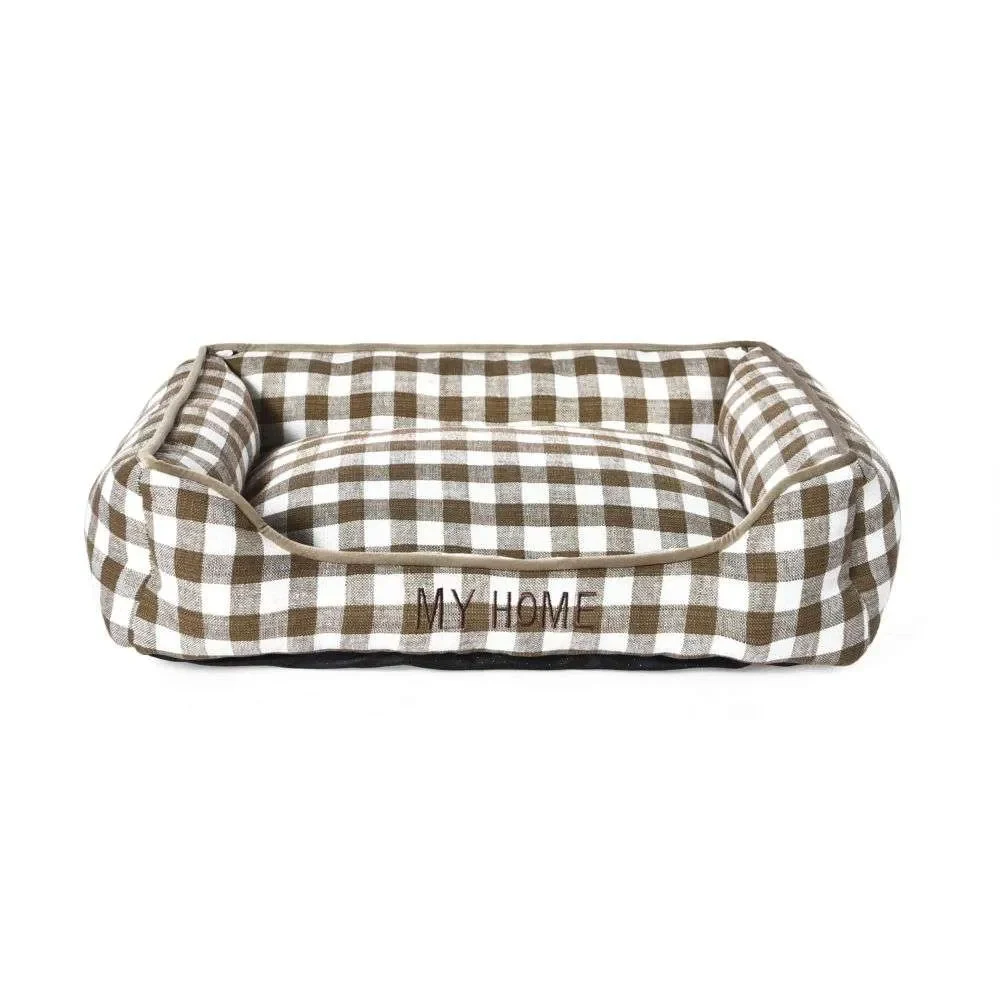 plaid bolster dog bed